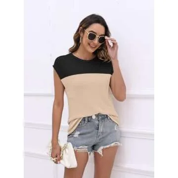Womens Cap Sleeve Sweater Vest Summer Tops Sleeveless Tank 2025 Trendy Spring Clothes Striped Short Sleeve Shirts,Color Black,Large