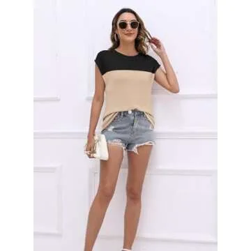 Womens Cap Sleeve Sweater Vest Summer Tops Sleeveless Tank 2025 Trendy Spring Clothes Striped Short Sleeve Shirts,Color Black,Large