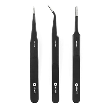 iFixit Precision Tweezers Set - Extra Fine, Angled, Blunt Tips for Electronics, Hobby, Industrial, P...
