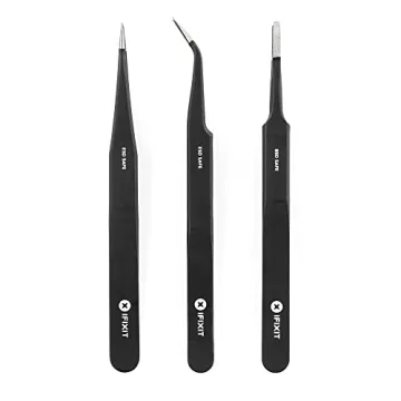 iFixit Precision Tweezers Set - Extra Fine, Angled, Blunt Tips for Electronics, Hobby, Industrial, P...