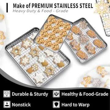 CEKEE Baking Sheet with Wire Rack Set of 6 (3 Cookie Sheets for baking + 3 Cooking Racks), Stainless Steel Stainless Steel Baking Pans Set with Cooling Rack - Heavy Duty & Dishwasher Safe