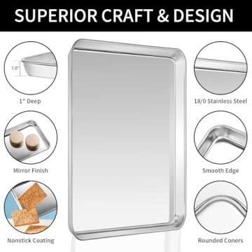 CEKEE Baking Sheet with Wire Rack Set of 6 (3 Cookie Sheets for baking + 3 Cooking Racks), Stainless Steel Stainless Steel Baking Pans Set with Cooling Rack - Heavy Duty & Dishwasher Safe