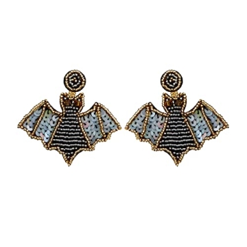 JeanBeau Halloween Beaded Bat Dangle Earrings for Women Teen Girls - Cute Handmade Bling Sequins Vam...