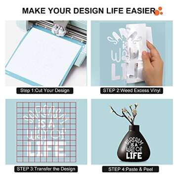 HTVRONT White Permanent Vinyl for Cricut - 12" x 50 FT Matte White Vinyl Roll, Adhesive Vinyl Sheets for Cricut, Silhouette and Cameo Cutters