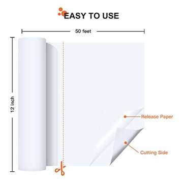 HTVRONT White Permanent Vinyl for Cricut - 12" x 50 FT Matte White Vinyl Roll, Adhesive Vinyl Sheets for Cricut, Silhouette and Cameo Cutters