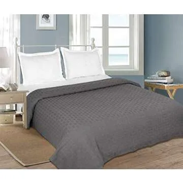 GLAMBURG 100% Cotton Bed Blanket, Breathable Bed Blanket Queen Size, Cotton Thermal Blankets Full - Queen Size, Perfect for Layering Any Bed for All Season - Charcoal Grey
