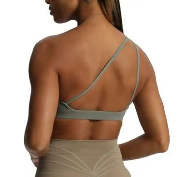 Aoxjox Women's Workout Sports Bras One Shoulder Astoria Asymmetrical Bra Fitness Training Gym Yoga Crop Tank Top (Grey, Small)