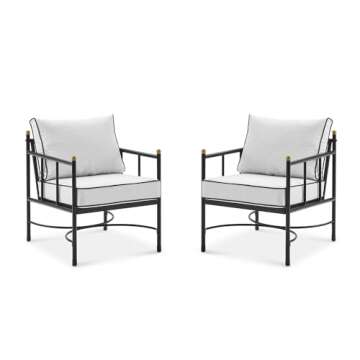 mopio Odelia Patio Chairs Set of 2, Outdoor Chair with Removable Cushions and Rust Free Metal Frame, Conversation Sets for Front Porch, Balcony, Apartments, Yard, Bistro (Lounge Chair x2, Offwhite)