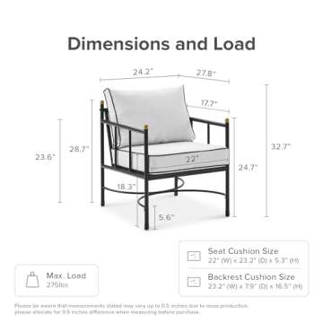 mopio Odelia Patio Chairs Set of 2, Outdoor Chair with Removable Cushions and Rust Free Metal Frame, Conversation Sets for Front Porch, Balcony, Apartments, Yard, Bistro (Lounge Chair x2, Offwhite)