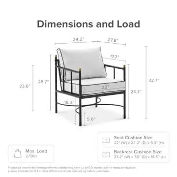 mopio Odelia Patio Chairs Set of 2, Outdoor Chair with Removable Cushions and Rust Free Metal Frame, Conversation Sets for Front Porch, Balcony, Apartments, Yard, Bistro (Lounge Chair x2, Offwhite)