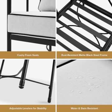 mopio Odelia Patio Chairs Set of 2, Outdoor Chair with Removable Cushions and Rust Free Metal Frame, Conversation Sets for Front Porch, Balcony, Apartments, Yard, Bistro (Lounge Chair x2, Offwhite)