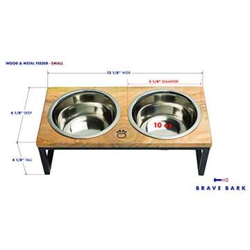 GF Pet Wood & Metal Feeder | Premium Mango Wood & Stainless Steel Dog Bowls Set | Elevated Food & Wa...