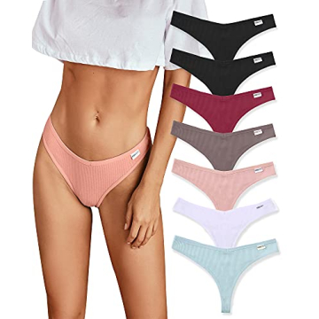 FINETOO 7 Pack Women's Thongs Underwear Cotton Breathable Low Rise Hipster Panties Sexy S-XL