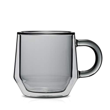 Hearth Double Walled Glass Coffee Mugs - 2, 8oz Smoked Glass Insulated Drinking Mugs