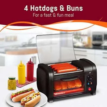 Elite Gourmet Hot Dog Toaster Oven with Timer and Rollers