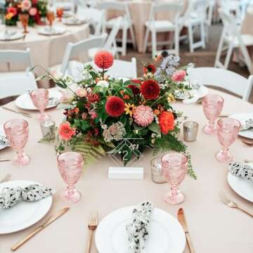 ysnn Pink Wine Glasses Set of 6 Goblets 10 oz Drinking Glass Cups with Embossed Pattern Vintage Beverage Glassware for Party Wedding Baby Shower Holidays Anniversary Bar