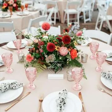 ysnn Pink Wine Glasses Set of 6 Goblets 10 oz Drinking Glass Cups with Embossed Pattern Vintage Beverage Glassware for Party Wedding Baby Shower Holidays Anniversary Bar