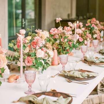 ysnn Pink Wine Glasses Set of 6 Goblets 10 oz Drinking Glass Cups with Embossed Pattern Vintage Beverage Glassware for Party Wedding Baby Shower Holidays Anniversary Bar