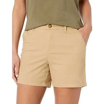 Mid-Rise Slim-Fit Khaki Shorts for Women
