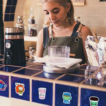 100 Pieces Cute Coffee Stickers for Water Bottles Love Coffee Time Vinyl Waterproof Stickers Laptop Stickers for Teens Adults Water Bottles Bicycle Skateboard Luggage Decals Coffee Cup Sticker