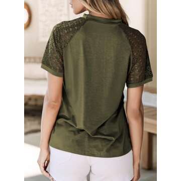 EVALESS Womens Fashion Spring Summer Tops 2025 Trendy Crewneck Sexy Patchwork Lace Short Sleeve Outfits T Shirts Casual Going Out Knitted Tops Blouses Clothes Green X-Large