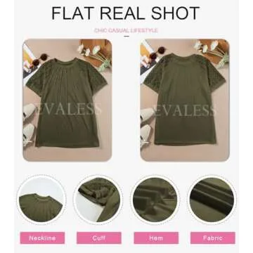 EVALESS Womens Fashion Spring Summer Tops 2025 Trendy Crewneck Sexy Patchwork Lace Short Sleeve Outfits T Shirts Casual Going Out Knitted Tops Blouses Clothes Green X-Large