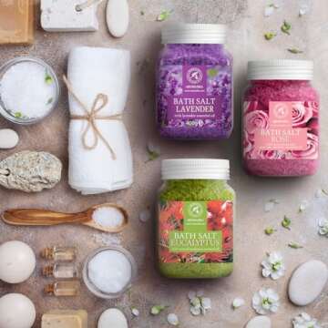 Bath Salts Set - Lavender, Rose, Eucalyptus for Relaxation