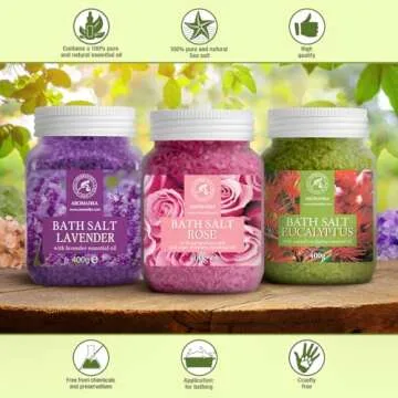 Bath Salts Set - Lavender, Rose, Eucalyptus for Relaxation