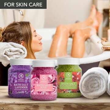 Bath Salts Set - Lavender, Rose, Eucalyptus for Relaxation