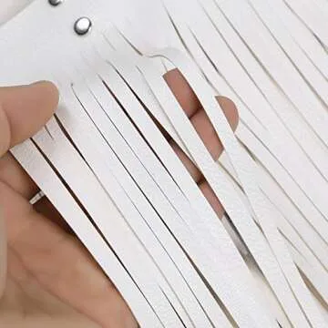 FEESHOW Women's Faux Leather Adjustable Double Waist Belt Fringed Skirt with Buckles White One Size