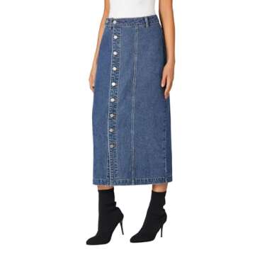 KIFOVEN Women's Casual Slit Jean Midi Skirt High Waist