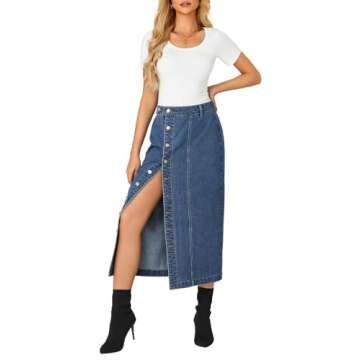 KIFOVEN Women's Casual Slit Jean Midi Skirt High Waist