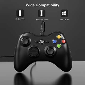 YCCSKY Xbox 360 Wired Controller for PC, Windows 7/8/10, Black, 7.2ft USB Cable