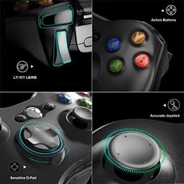 YCCSKY Xbox 360 Wired Controller for PC, Windows 7/8/10, Black, 7.2ft USB Cable