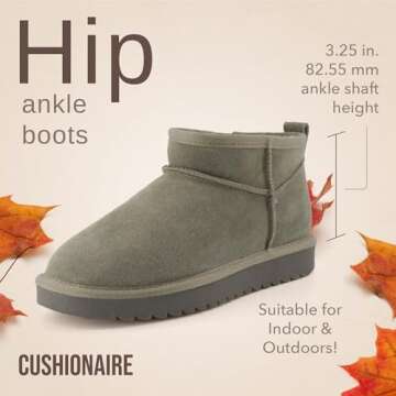 CUSHIONAIRE Women's Hip 2 Genuine Suede Ankle Snow Boots - Pull-On with Cozy Faux Shearling Lining, ...