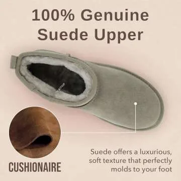 CUSHIONAIRE Women's Hip 2 Genuine Suede Ankle Snow Boots - Pull-On with Cozy Faux Shearling Lining, +Memory Foam, Short Boots Women, Grey 9