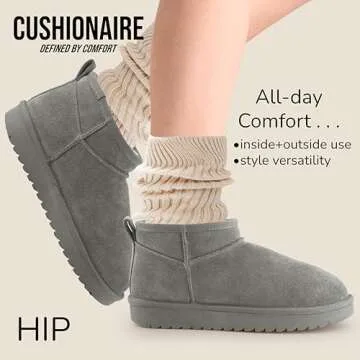 CUSHIONAIRE Women's Hip 2 Genuine Suede Ankle Snow Boots - Pull-On with Cozy Faux Shearling Lining, +Memory Foam, Short Boots Women, Grey 9