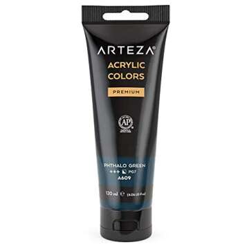 ARTEZA Acrylic Paint, Phthalo Green Color, (120 ml Pouch, Tube), Rich Pigment, Non Fading, Non Toxic, Single Color Paint for Artists & Hobby Painters