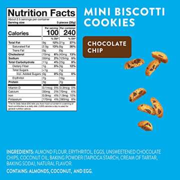 Highkey Keto Chocolate Chips Biscotti - 3 Pack - Low Carb Healthy Sugar Free Gluten Free Keto Snacks European Biscuit Carb Free Snacks Keto Food for Diabetic Ketogenic Paleo Protein Snacks Diet
