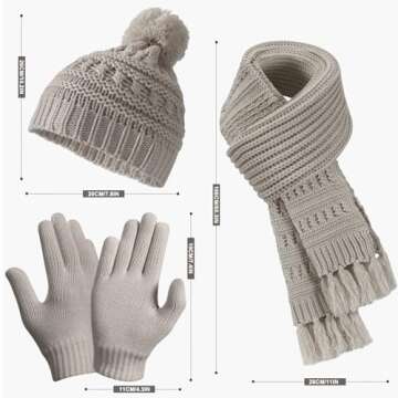 Womens Scarfs Winter Gloves and Hat Sets for Women Scarf Set Hat Glove Hat Gloves Women's Winter Hats,Winter Beanie Scarves Ladies Guantes Invierno Mujer Beanies Caps Gloves Soft Gift for Mather Grey