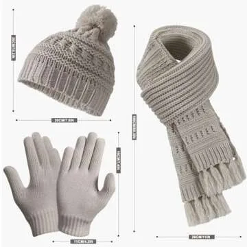 Womens Scarfs Winter Gloves and Hat Sets for Women Scarf Set Hat Glove Hat Gloves Women's Winter Hats,Winter Beanie Scarves Ladies Guantes Invierno Mujer Beanies Caps Gloves Soft Gift for Mather Grey