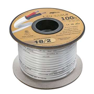 18AWG Low Voltage LED Cable, 2 Conductor, Outdoor Rated, Jacketed in-Wall Speaker Wire UL/cUL Class ...