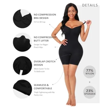 FeelinGirl Shapewear Tummy Control Bodysuit Black XS/S
