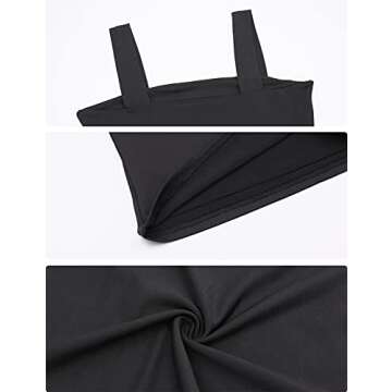 Amilia Women's Basic Solid Casual Wide Strap Tank Tops Double Layer Cami Crop Summer Shirts Black&White&Light Brown