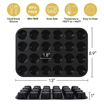 Silicone Muffin Pan for Non-Stick Mini Cupcakes 24 Cups