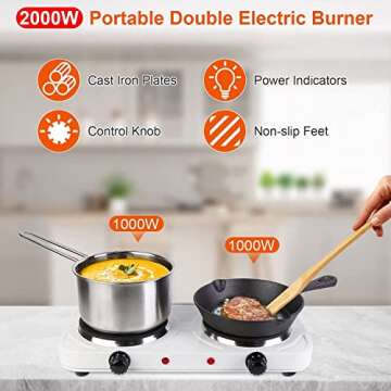 Hot Plate, 2000W Portable Induction Cooktop Double Burner with Dual Control & 5 Level Temperature Co...