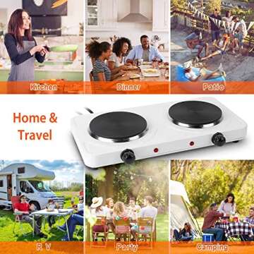 Hot Plate, 2000W Portable Induction Cooktop Double Burner with Dual Control & 5 Level Temperature Control, Easy to Clean, Lightweight Cast Iron Electric Stove for Kitchen Camping Cooking, 110V