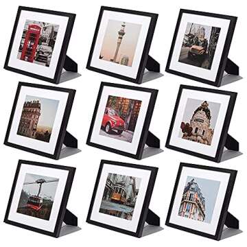 WOOD MEETS COLOR 12x12 hanging&standing Black Square Gallery Wall Kit Picture Frame Set, Display 8x8...
