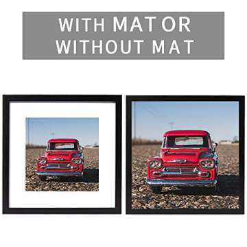 WOOD MEETS COLOR 12x12 hanging&standing Black Square Gallery Wall Kit Picture Frame Set, Display 8x8 Photos with Mat, Tabletop&Wall Mounting Decor for Family (9 Pcs)