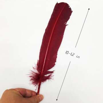 24Pcs Burgundy Turkey Feathers 10~12 inch,Beautiful Long Feather for Crafts,Bulk Big Size Bilateral ...